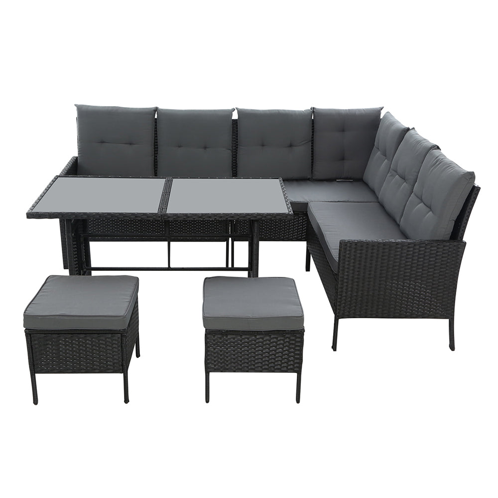 NNEDSZ Outdoor Furniture Patio Set Dining Sofa Table Chair Lounge Wicker Garden Black-2