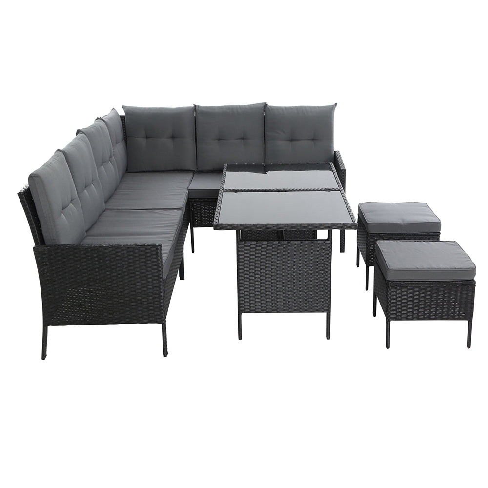 NNEDSZ Outdoor Furniture Patio Set Dining Sofa Table Chair Lounge Wicker Garden Black-3
