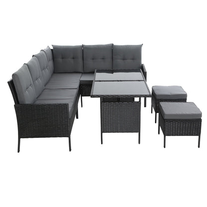NNEDSZ Outdoor Furniture Patio Set Dining Sofa Table Chair Lounge Wicker Garden Black-3