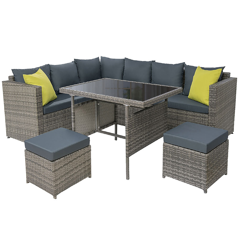 NNEDSZ Outdoor Furniture Patio Set Dining Sofa Table Chair Lounge Garden Wicker Grey-0