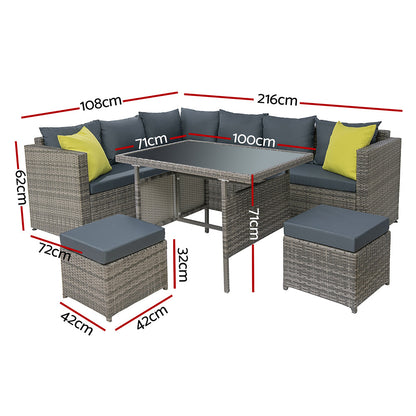 NNEDSZ Outdoor Furniture Patio Set Dining Sofa Table Chair Lounge Garden Wicker Grey-1