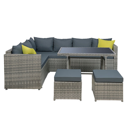 NNEDSZ Outdoor Furniture Patio Set Dining Sofa Table Chair Lounge Garden Wicker Grey-2