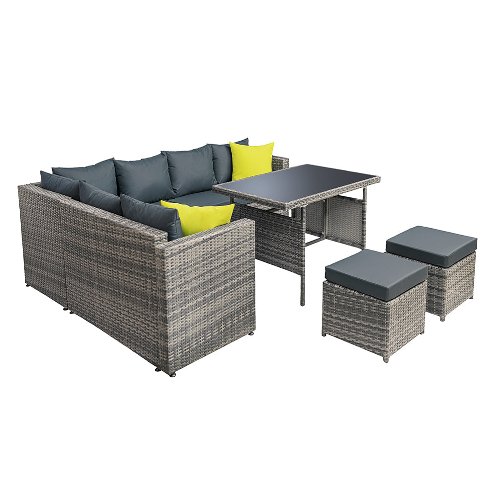 NNEDSZ Outdoor Furniture Patio Set Dining Sofa Table Chair Lounge Garden Wicker Grey-3