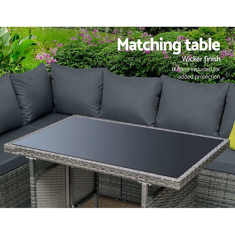 NNEDSZ Outdoor Furniture Patio Set Dining Sofa Table Chair Lounge Garden Wicker Grey-4