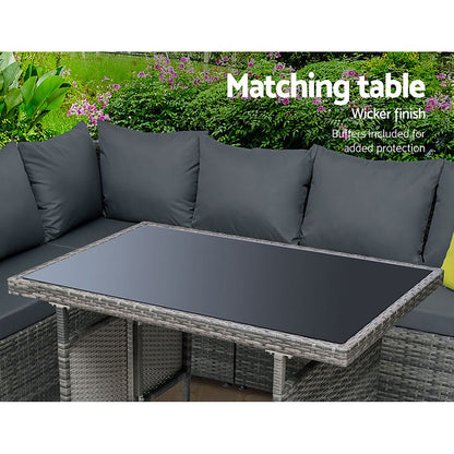 NNEDSZ Outdoor Furniture Patio Set Dining Sofa Table Chair Lounge Garden Wicker Grey-4