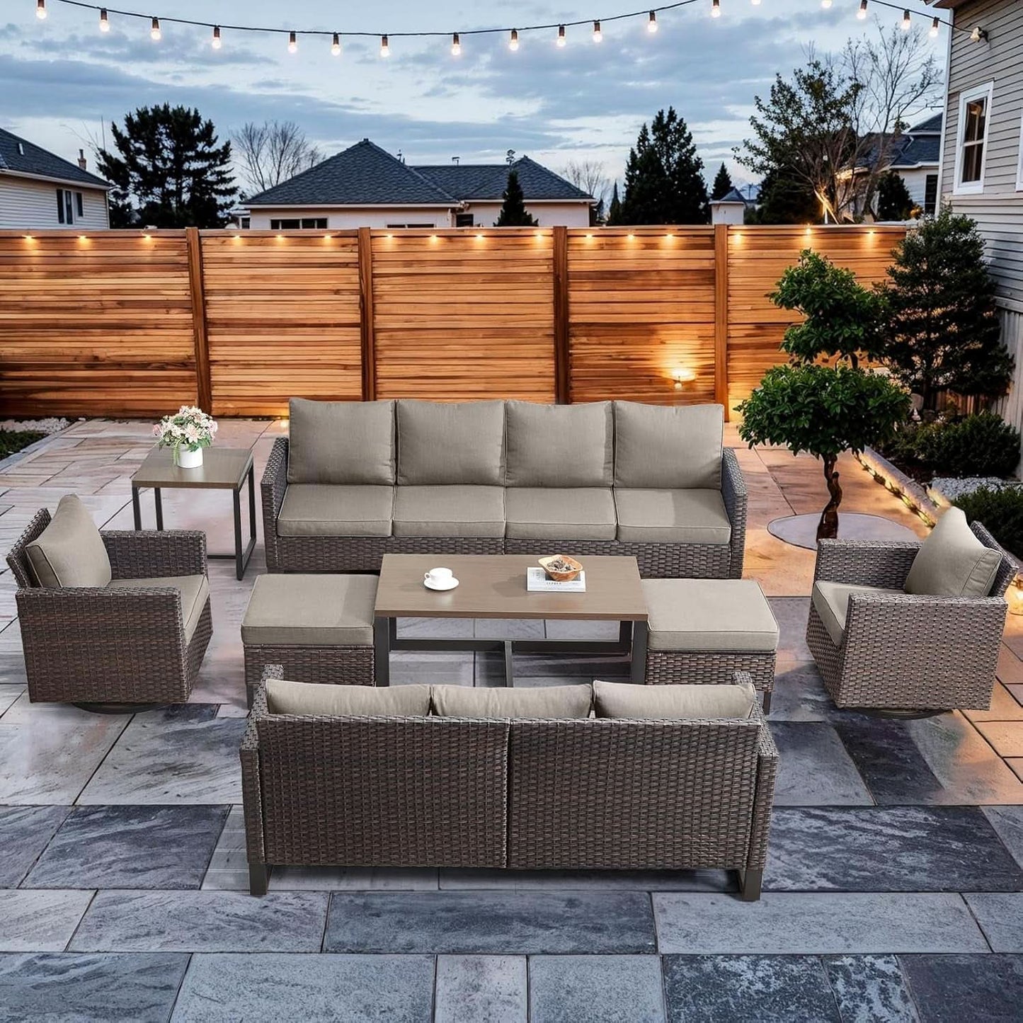 9 Piece Outdoor Patio Furniture Set with Swivel Rockers-0