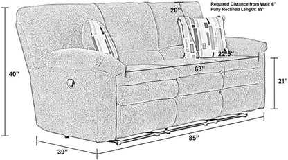 Power Reclining Sofa In Charcoal Gray Polyester Fabric-1