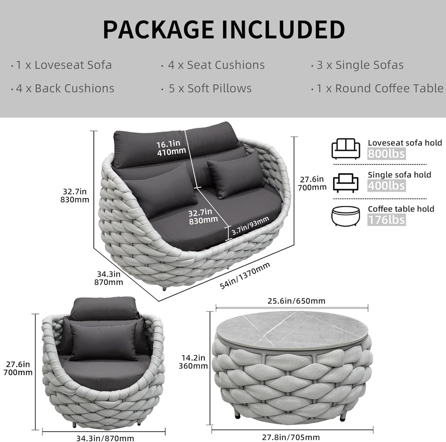 Six Piece Aluminum Patio Furniture Set With Cushions-1