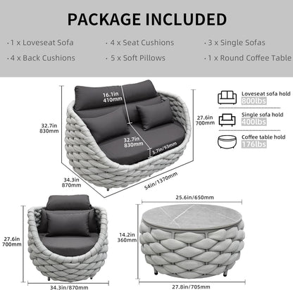 Six Piece Aluminum Patio Furniture Set With Cushions-1