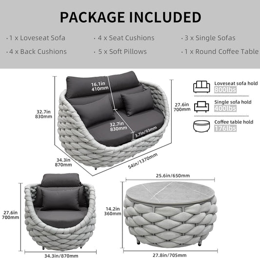 Six Piece Aluminum Patio Furniture Set With Cushions-1