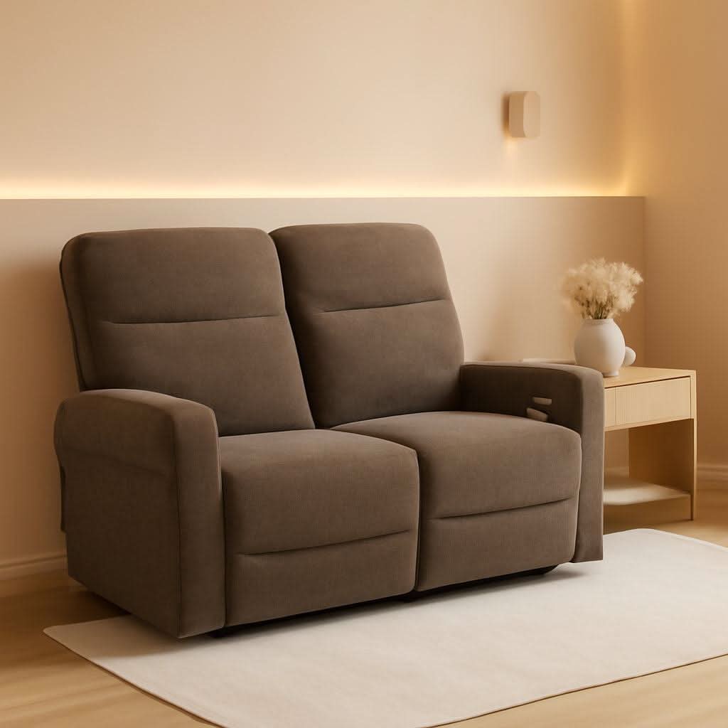 Fabric 64.6 Inch Dark Brown Wall Hugger Power Recliner Loveseat-0