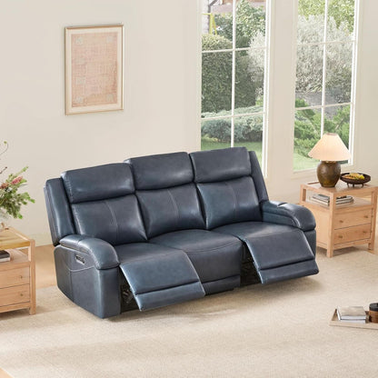 Navy Genuine Leather Power Recliner Sofa With USB Type C-2