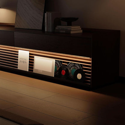 Walnut 78 Inch Mid Century Modern TV Stand With LED Storage-4