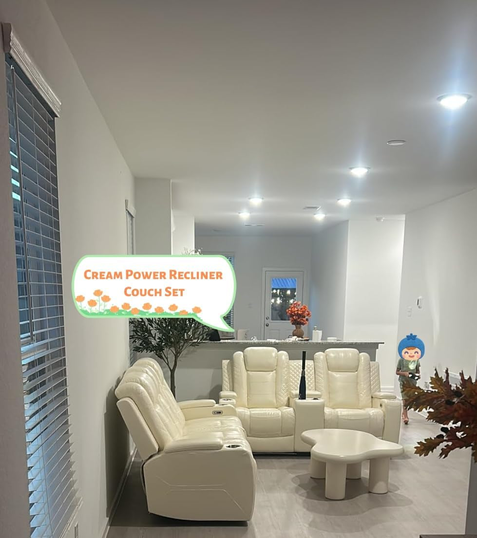 Power Recliner Sofa Set Cream White USB Charging LED-2