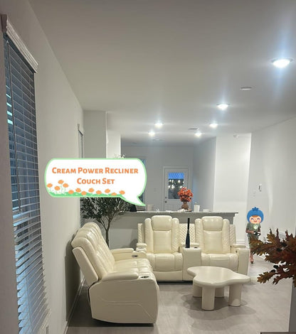 Power Recliner Sofa Set Cream White USB Charging LED-2