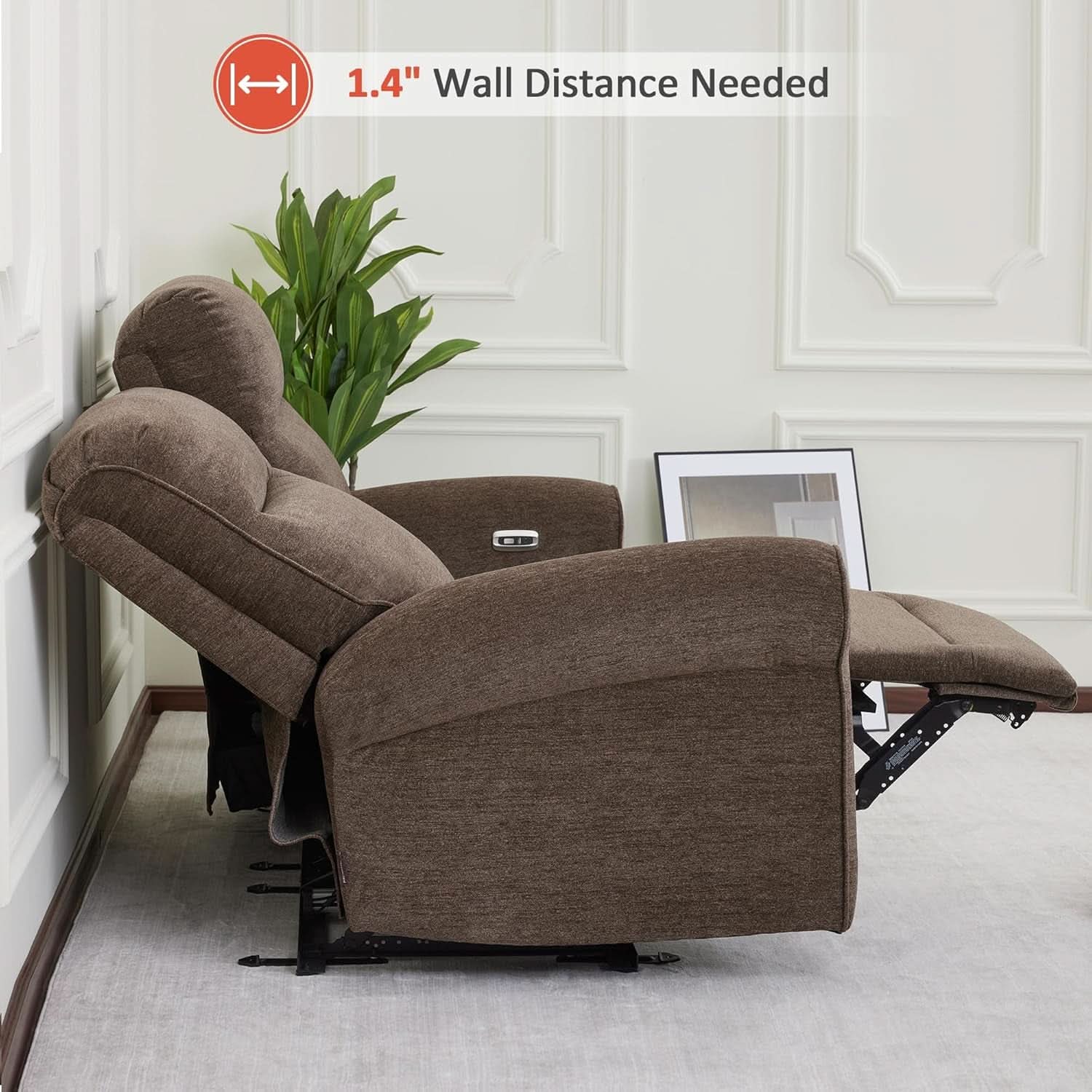 Fabric 64.6 Inch Dark Brown Wall Hugger Power Recliner Loveseat-3