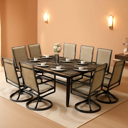 Patio Furniture Set Table For 8 Grayish Brown Swivel Chairs-0