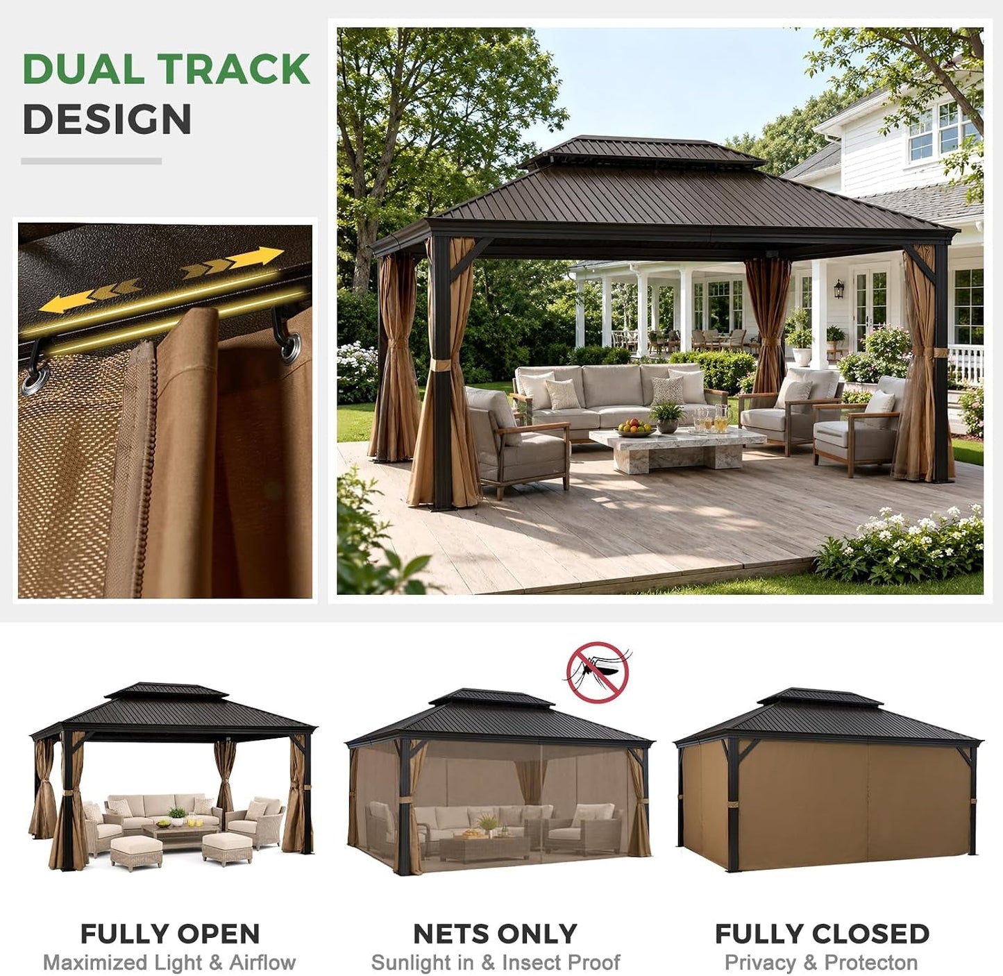 12x16 Hardtop Gazebo With Drainage System Weatherproof-4