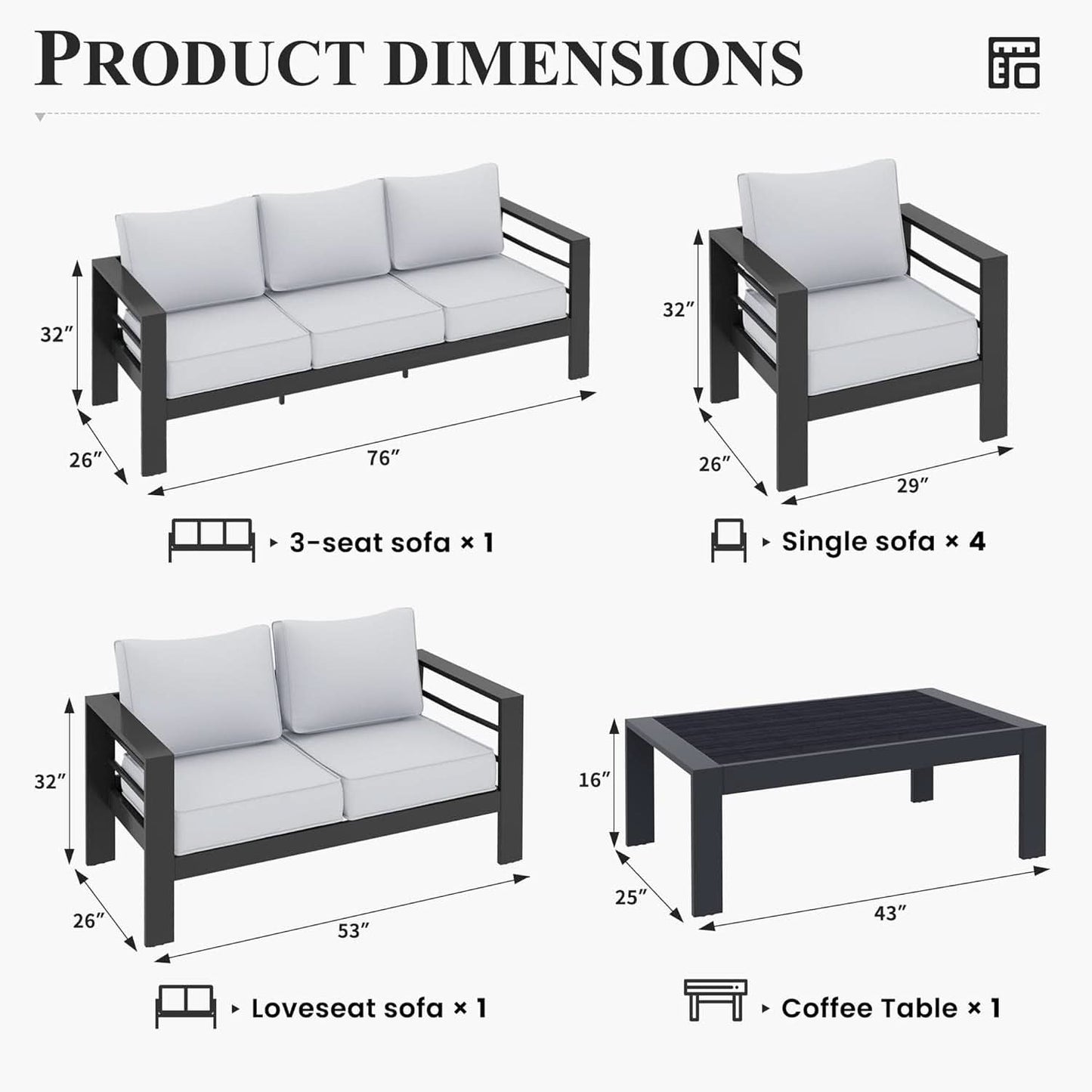 Aluminum Patio Set 10 Piece Waterproof Covers Gray-3