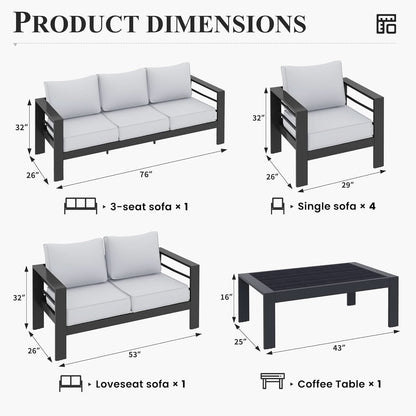 Aluminum Patio Set 10 Piece Waterproof Covers Gray-3