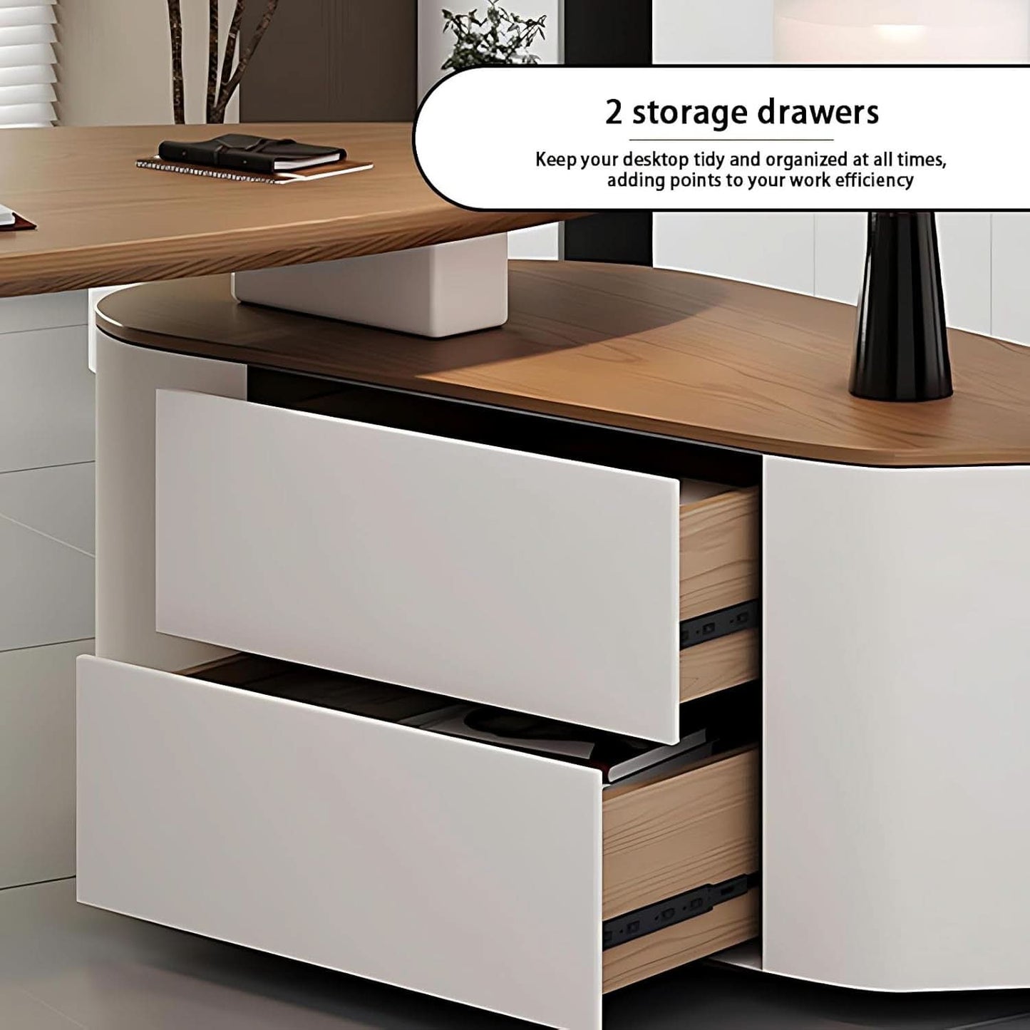 Solid Wood L Shape Desk With Integrated Side Cabinet 56 In-2