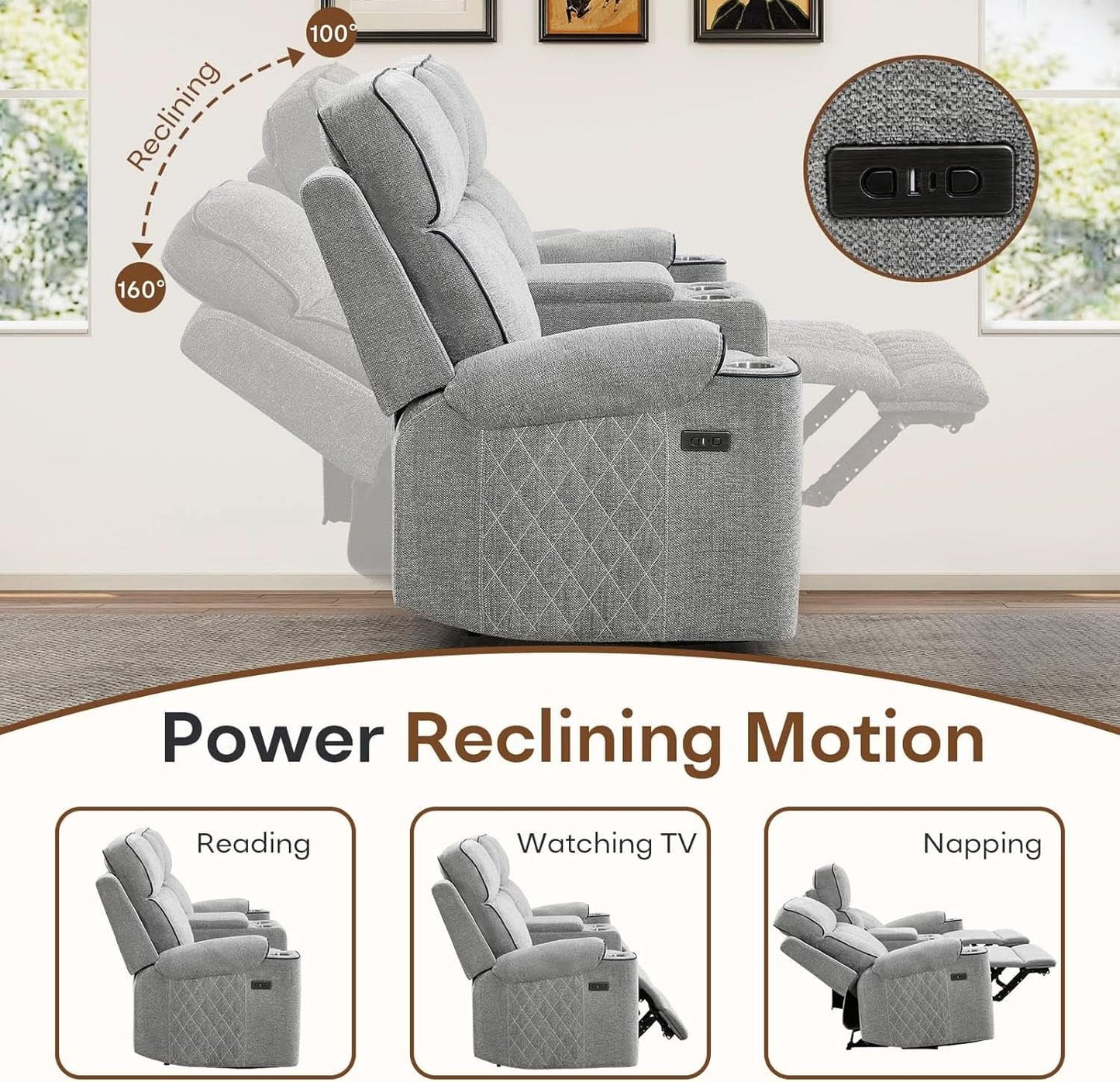 Light Grey High Performance Power Recliner Sofa Set-2