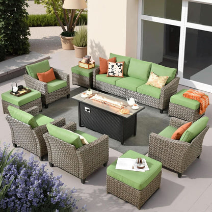 10 Piece Outdoor Patio Furniture Set with Fire Pit-0