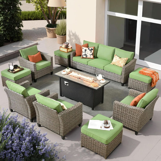 10 Piece Outdoor Patio Furniture Set with Fire Pit-0