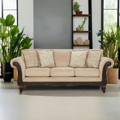 Hernen Carved Wood Frame 5Piece Living Room Set Beige Wheat-1