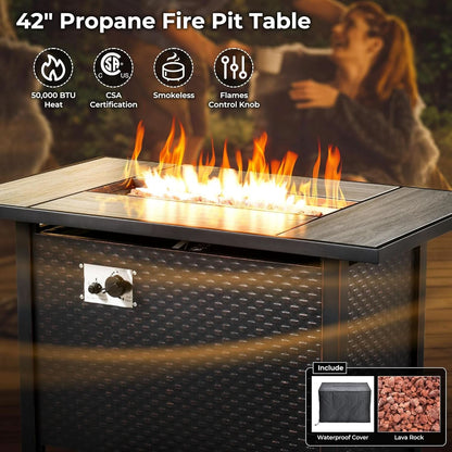 11 Piece Outdoor Patio Furniture Set With Fire Pit Table Dark Grey Wicker Sectional And Swivel Chairs-4