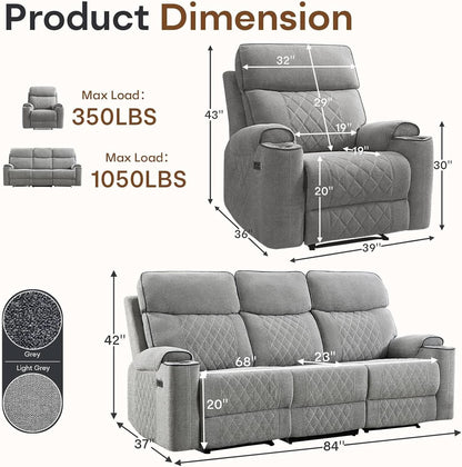 Light Grey High Performance Power Recliner Sofa Set-1