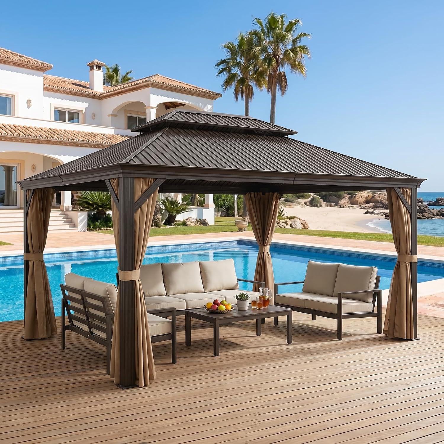 12x16 Hardtop Gazebo With Drainage System Weatherproof-0
