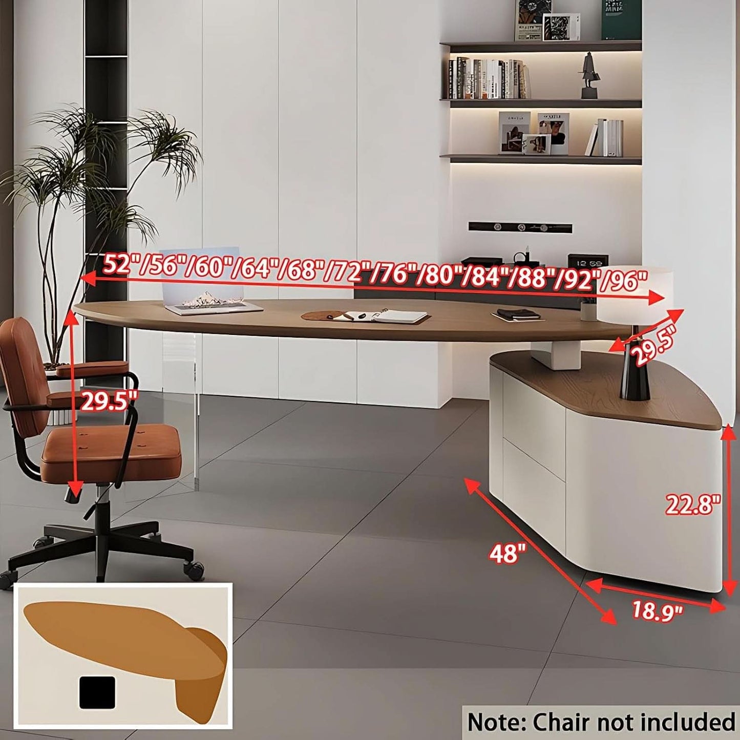 Solid Wood L Shape Desk With Integrated Side Cabinet 56 In-1