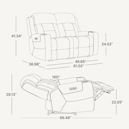 Saddle Brown Leather Power Headrest Loveseat Recliner-1