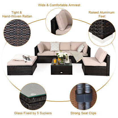 NNECW 6 PCS Outdoor Lounge Setting Furniture Rattan Patio Wicker Sofa Set Garden-2