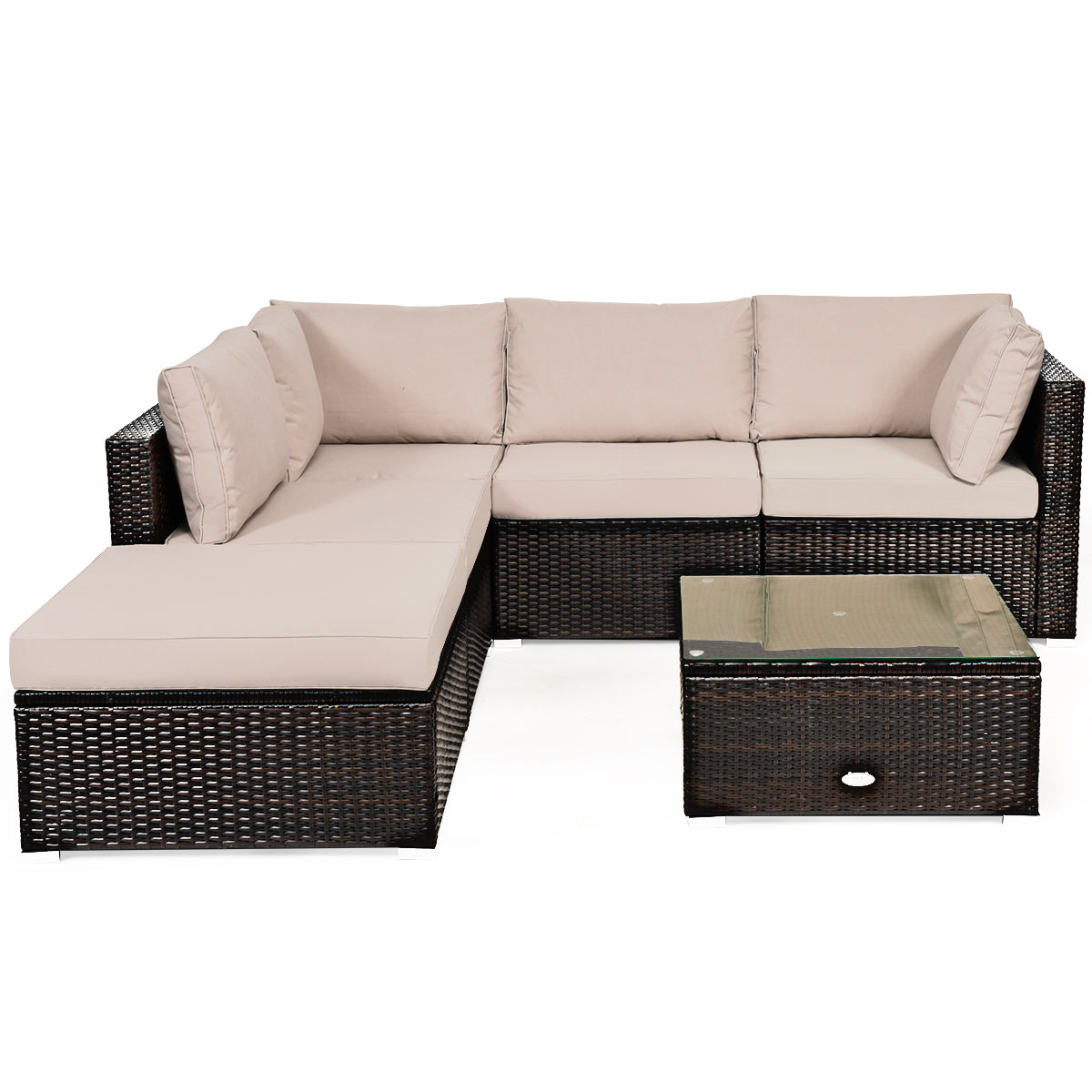 NNECW 6 PCS Outdoor Lounge Setting Furniture Rattan Patio Wicker Sofa Set Garden-1