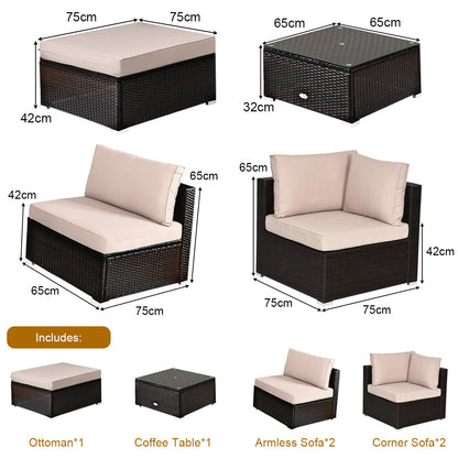 NNECW 6 PCS Outdoor Lounge Setting Furniture Rattan Patio Wicker Sofa Set Garden-3