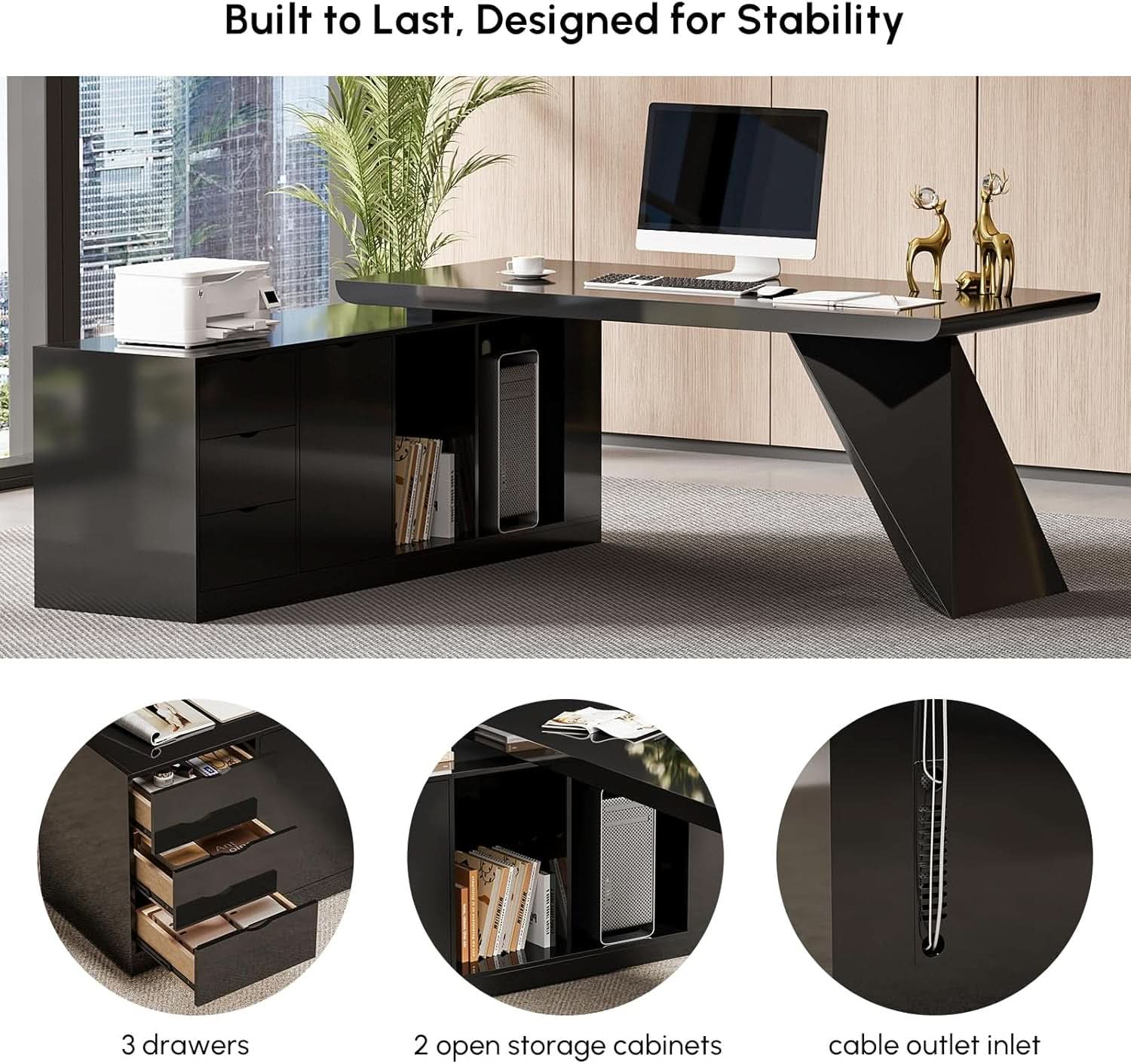 Modern L Shape Executive Desk With Drawers And Cabinet-2