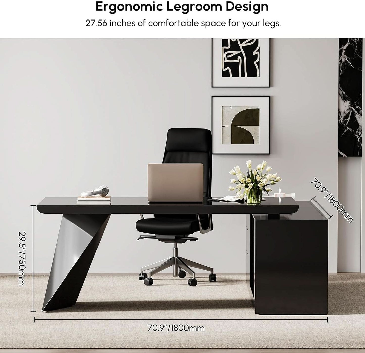 Modern L Shape Executive Desk With Drawers And Cabinet-1
