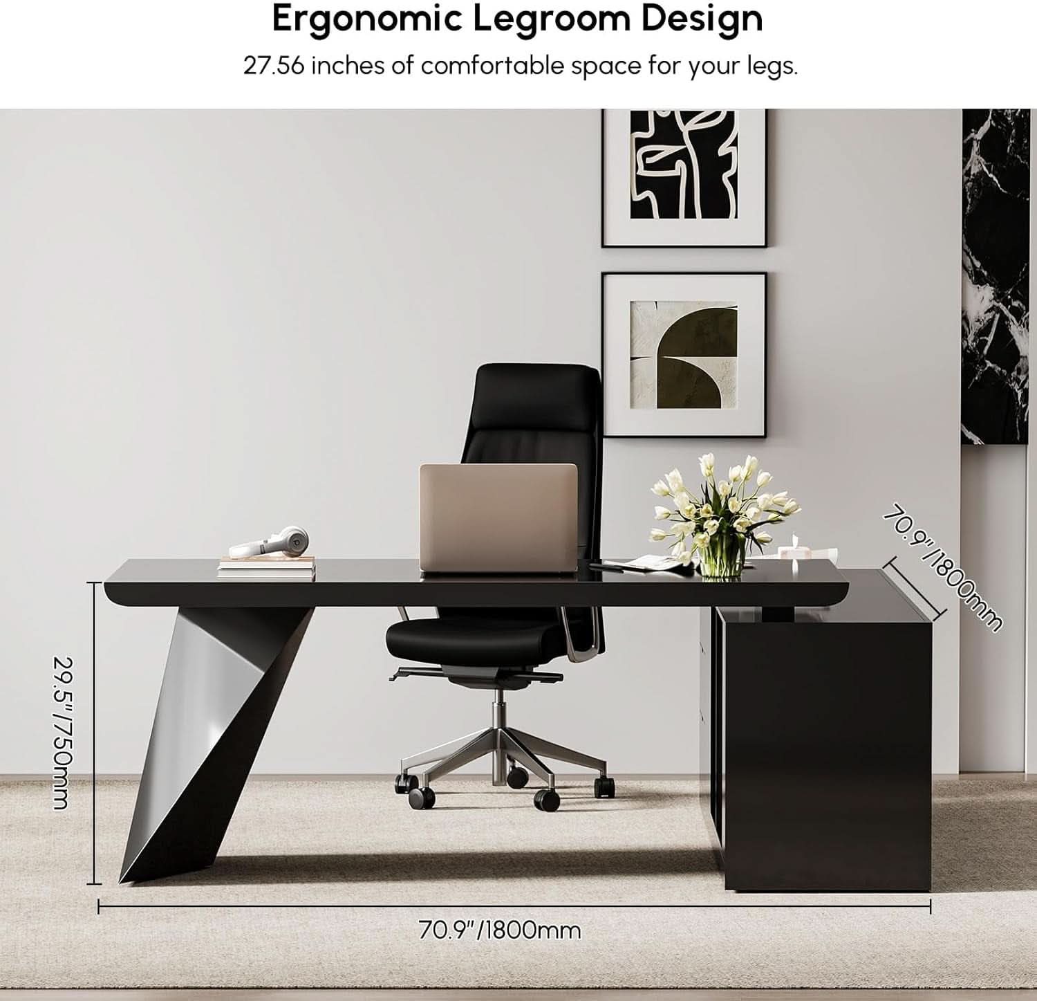 Modern L Shape Executive Desk With Drawers And Cabinet-1