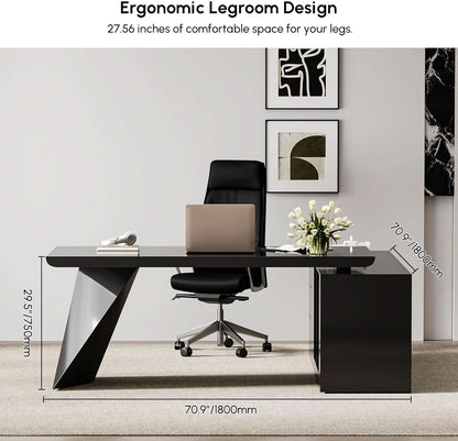 Modern L Shape Executive Desk With Drawers And Cabinet-1