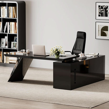 Modern L Shape Executive Desk With Drawers And Cabinet-0