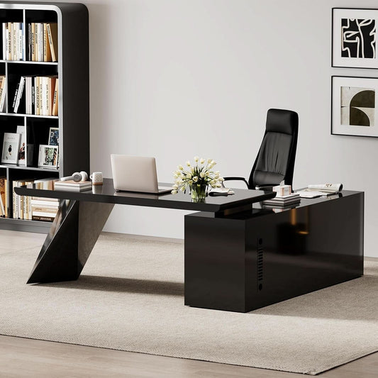 Modern L Shape Executive Desk With Drawers And Cabinet-0